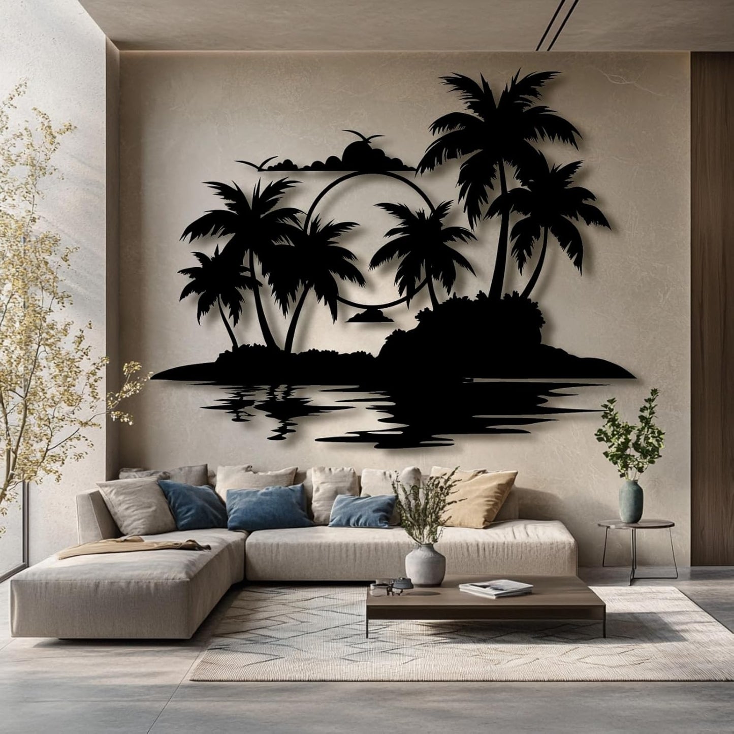 Lunwall Palm Tree Metal Wall Art, Tropical Metal Palm Tree Wall Decor, Beach Wall Art, 35 L" x 28 W" / 90 x 70 cm