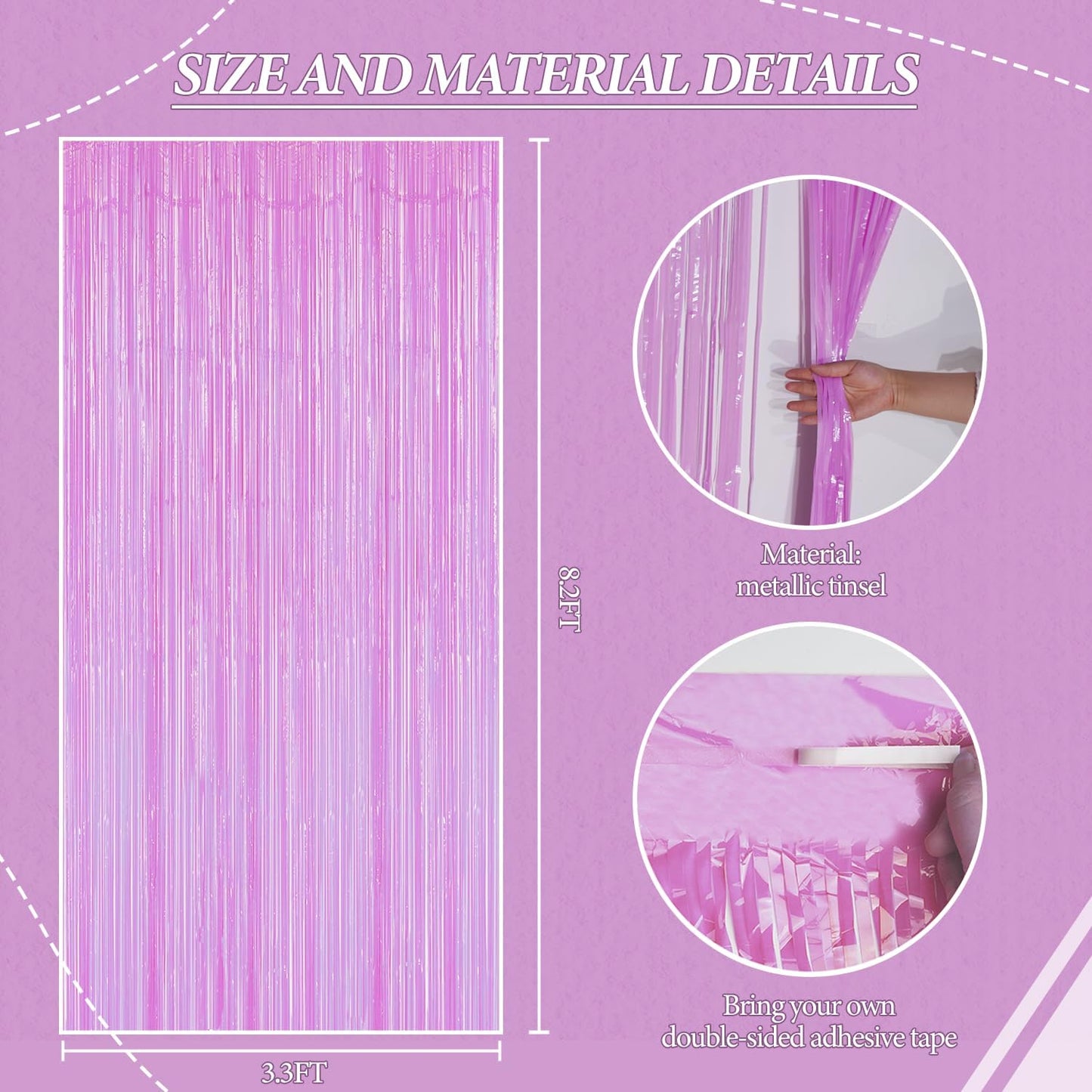 3 Pack Foil Fringe Backdrop - Pastel Purple Shiny Tinsel Curtains for Party Decoration/Photo Booth Props - 3.3x8.2 FT Metallic Foil Backdrop for Birthday, Wedding, Graduation, Christmas.