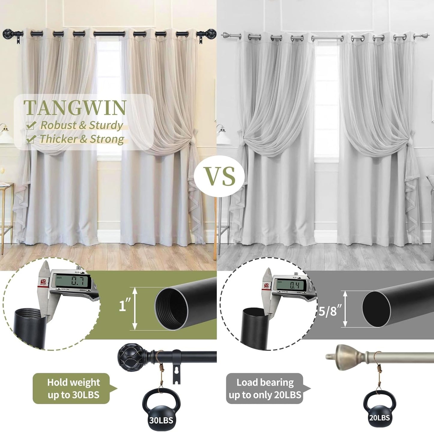 Black Adjustable Curtain Rods for Windows:18-45" Farmhouse Heavy Duty Curtain Rod for Bedroom Living Room,Boho Decorative Rustic Drapery Rods with Vintage Coastal Texture Finial,Matte Black