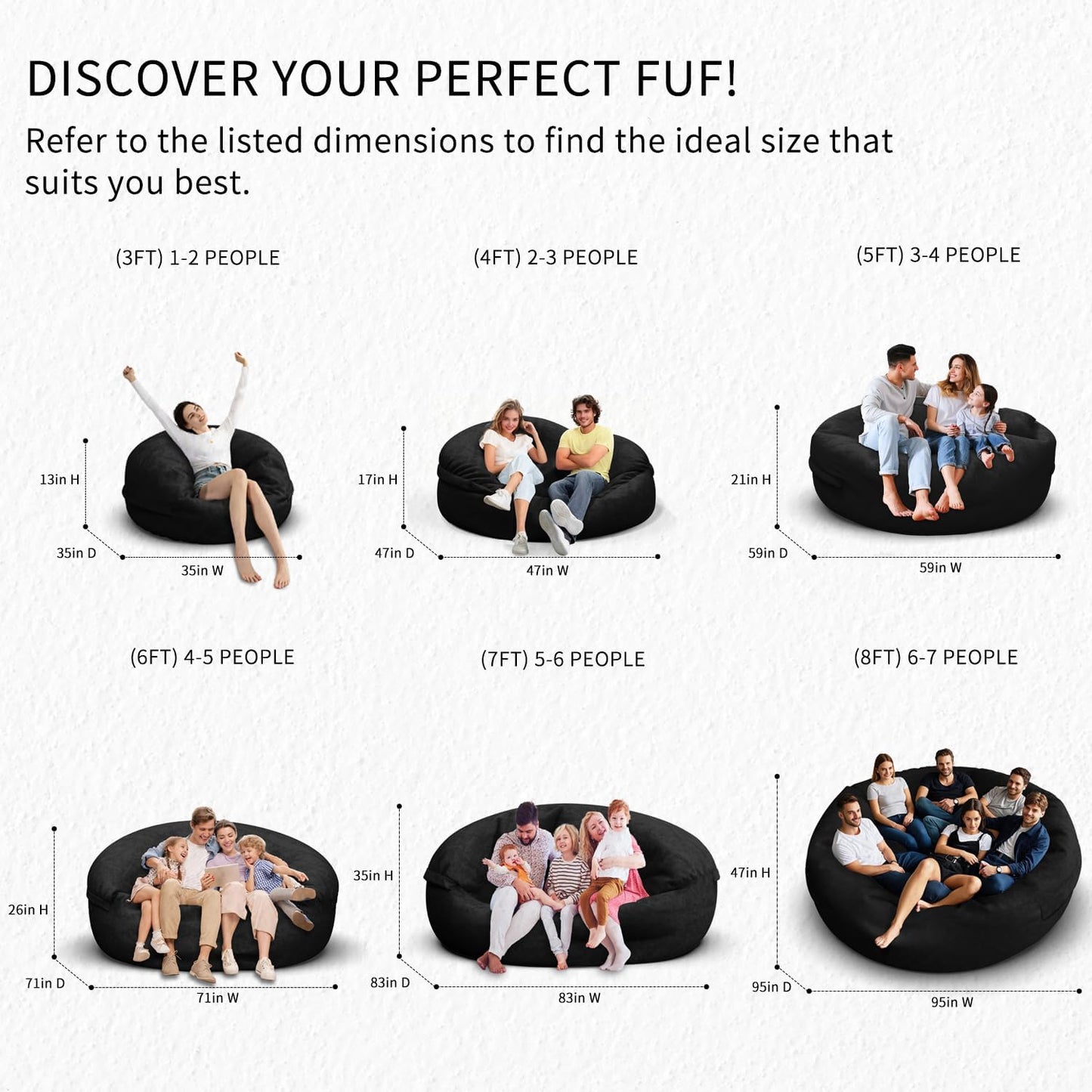 Bean Bag Chair for Adults 4FT,Soft Removable Cover for Teens/Girls Bedroom,Fluffy Giant Round Floor Beanbag Lounger Chairs (No Filler,Black)