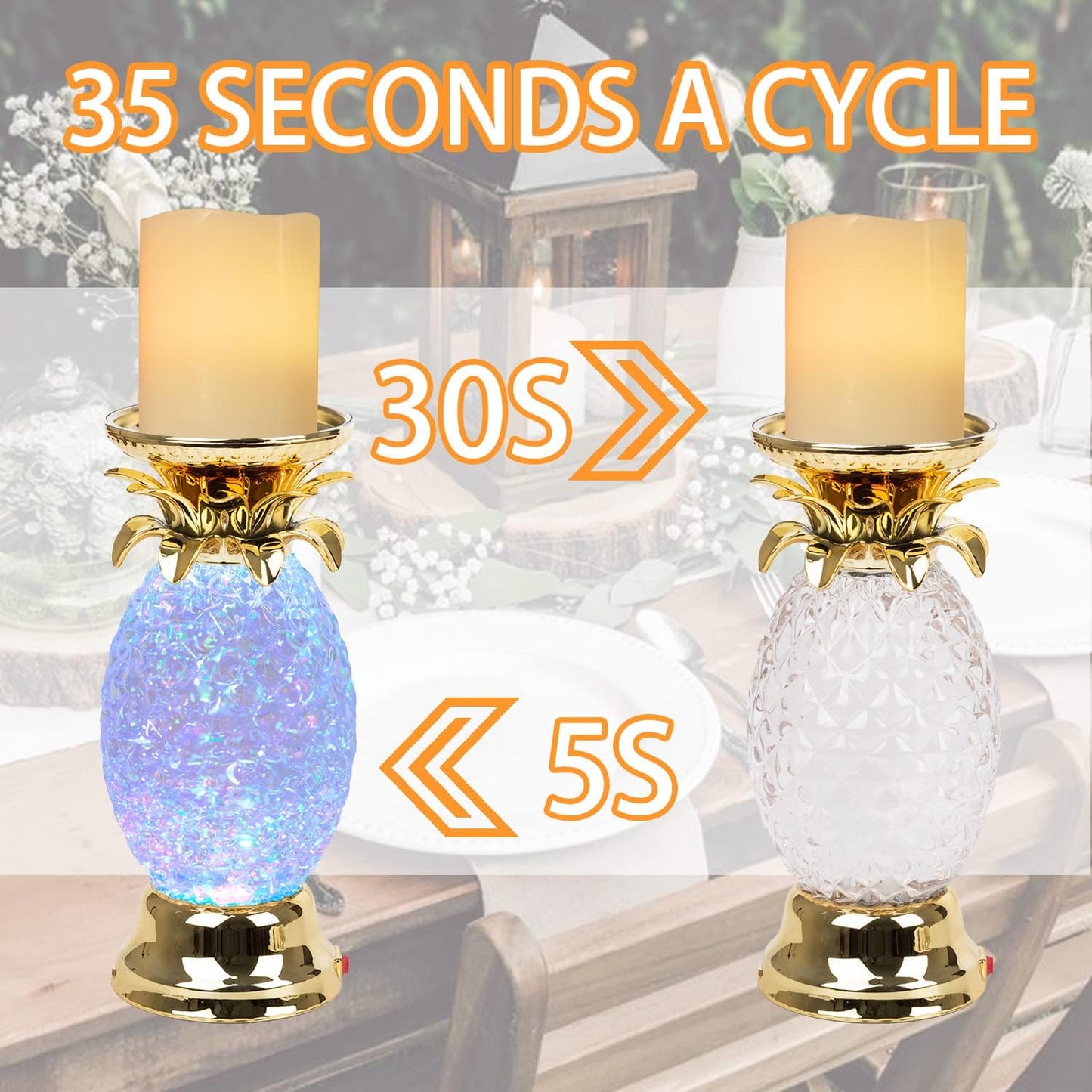 YAKii 9.5" Pineapple LED Color Changing Shine Lava Lamp,Swirling Water Waves Lamp Kid Safe Battery/USB Cable Operated,Table Lamp Candle Holder Table Decoration Gold