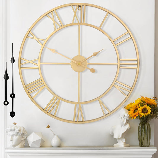 Large Wall Clock for Living Room Decor - 47cm/ 18 Inches Silent Non-Ticking Metal Wall Clocks Battery Operated, Vintage Decorative Modern Wall Clock for Bedroom, Office, Farmhouse Decor