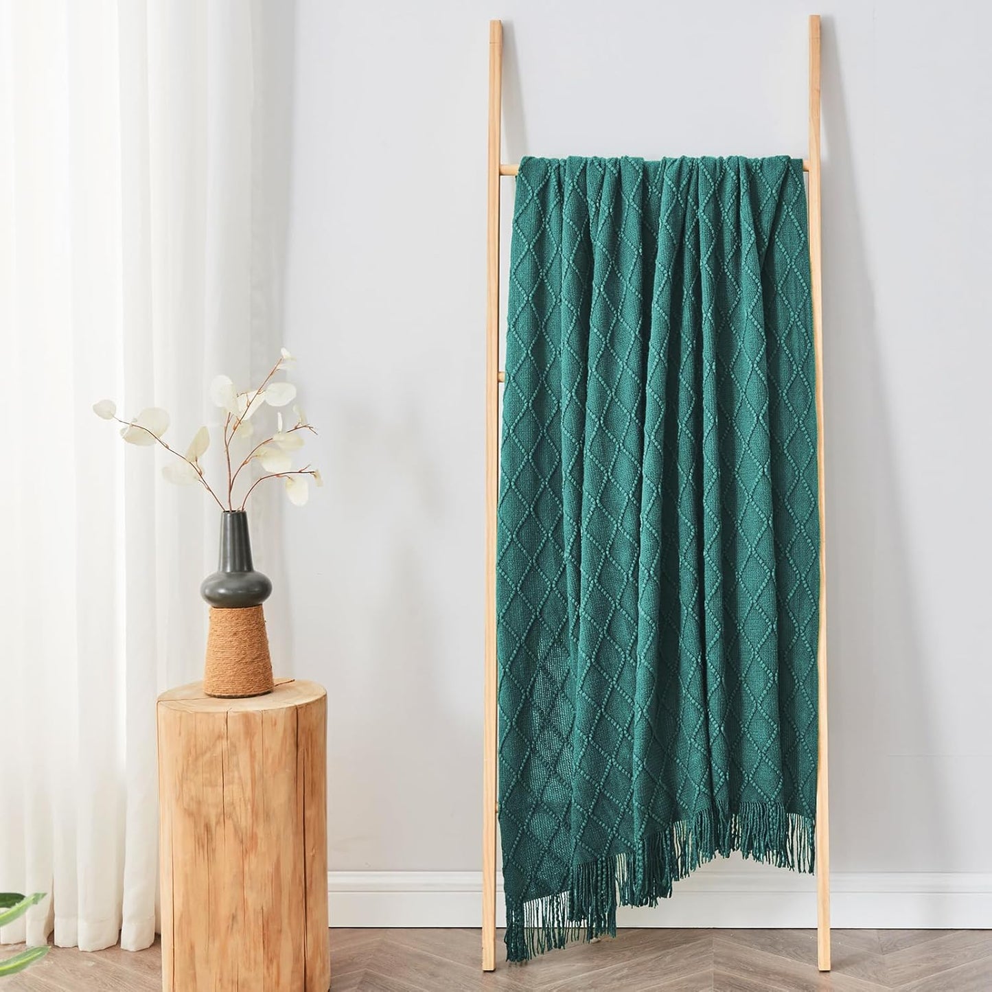 inhand Knitted Throw Blankets for Couch and Bed, Soft Cozy Knit Blanket with Tassel, Blue Lightweight Decorative Blankets and Throws, Farmhouse Warm Woven Blanket for Men and Women, 50"x60"