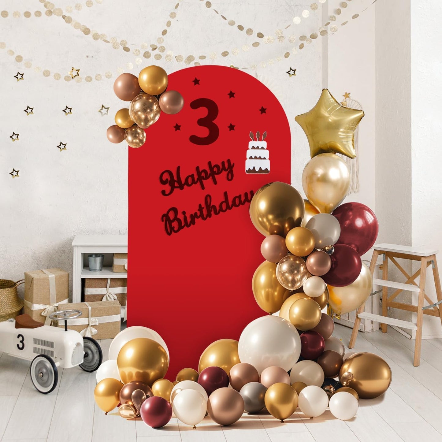 Arch Backdrop Stand and Cover Set, Metal Balloon Arch Backdrop 6.6ft, Gold Arched Stand Frame for Wedding, Parties,Birthday, Backdrop Decorations (Red,6.6ft)