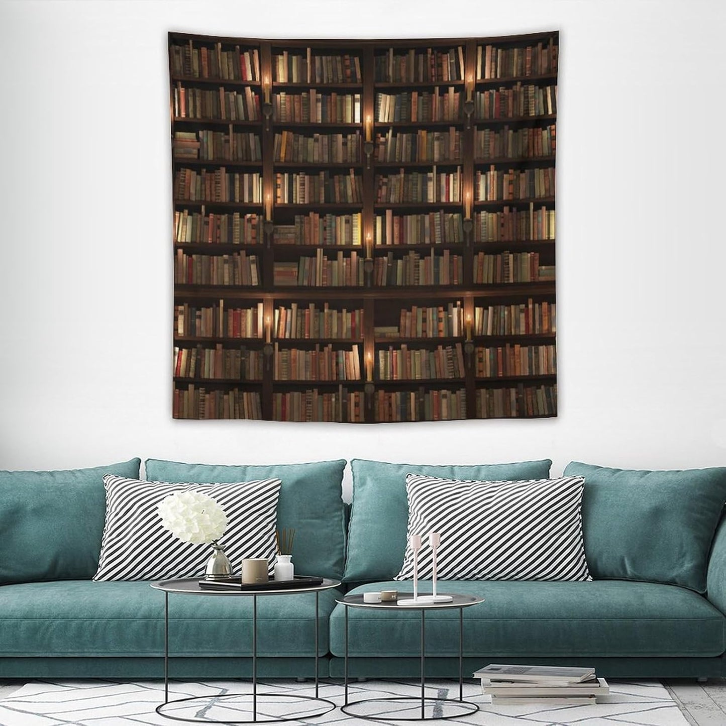 Kurtect Bookshelf Tapestry,Retro Library Bookcase Antique Mid Century Pattern Print Tapestries for Party Beach Picnic Blankets Tablecloths Living Room Wall Deocr, 60x60 in