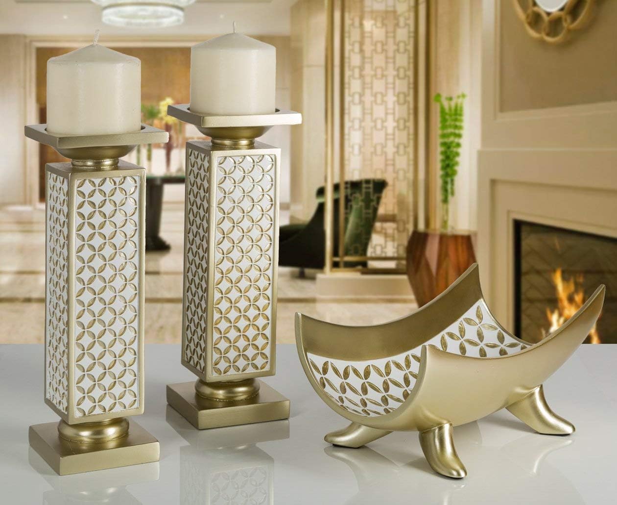Creative Scents Schonwerk Diamond Lattice Decorative Bowl Table Centerpiece - Home Decor for Living Room, Centerpieces Table Decorations for Dining Room and Coffee Table