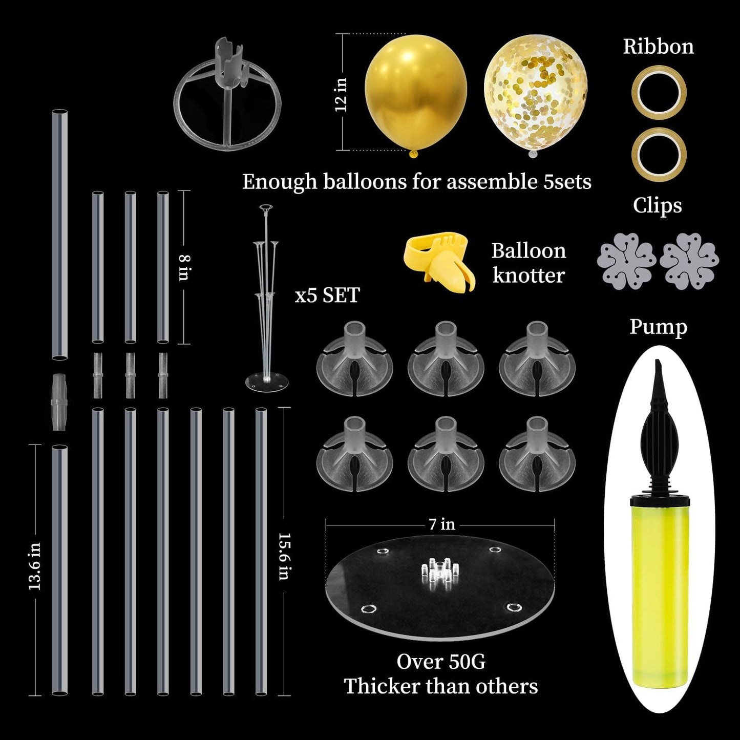 Black and Gold Balloon Stand Centerpiece Table Decorations Black and Gold Party Decorations for Birthday Wedding Retirement Anniversary Father's Day New Year Graduation 2025 (Black gold set5)