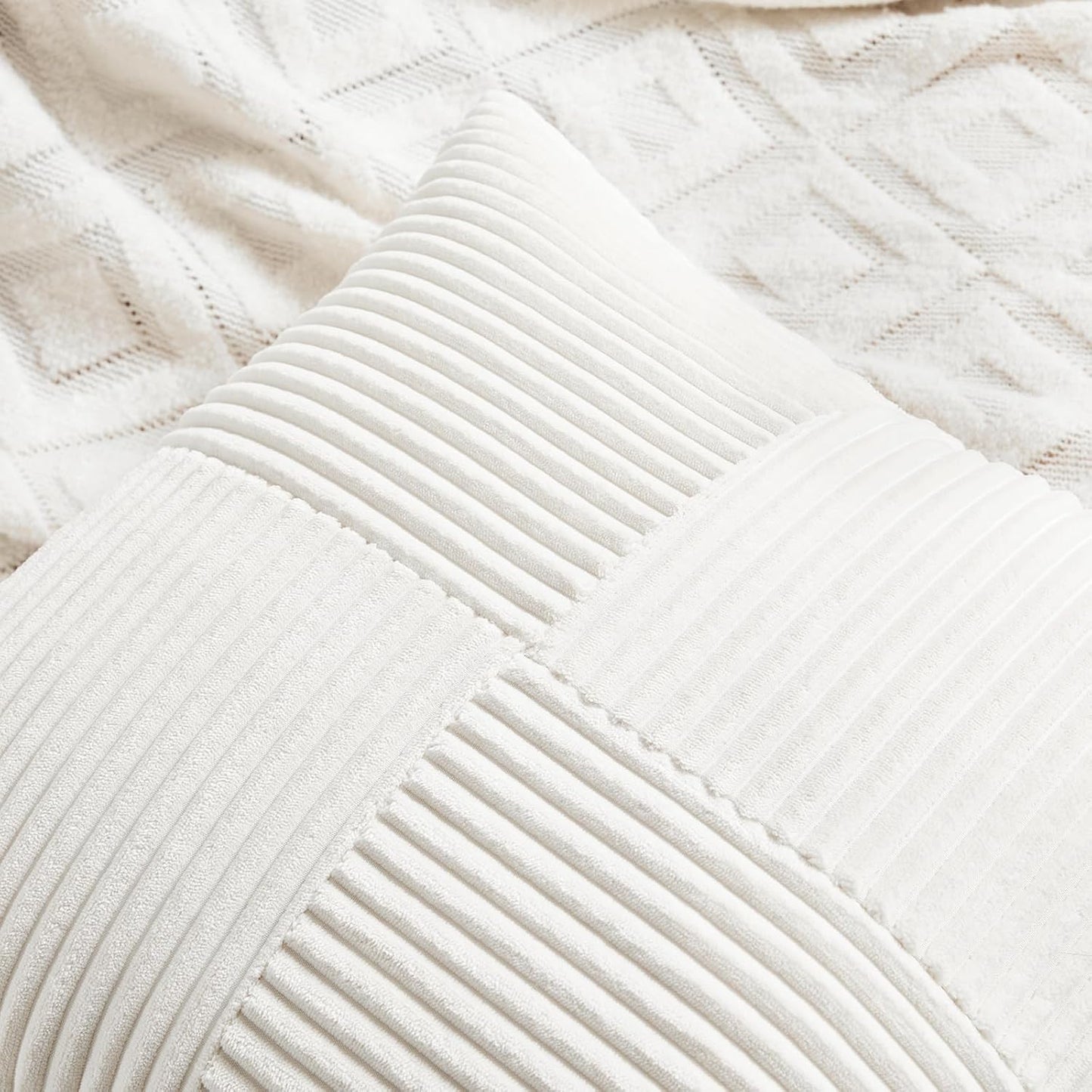 Fancy Homi 2 Packs Cream White Decorative Throw Pillow Covers 16x16 Inch for Living Room Couch Bed Sofa, Rustic Farmhouse Boho Home Decor, Soft Corss Patchwork Corduroy Textured Cushion Case 40x40 cm