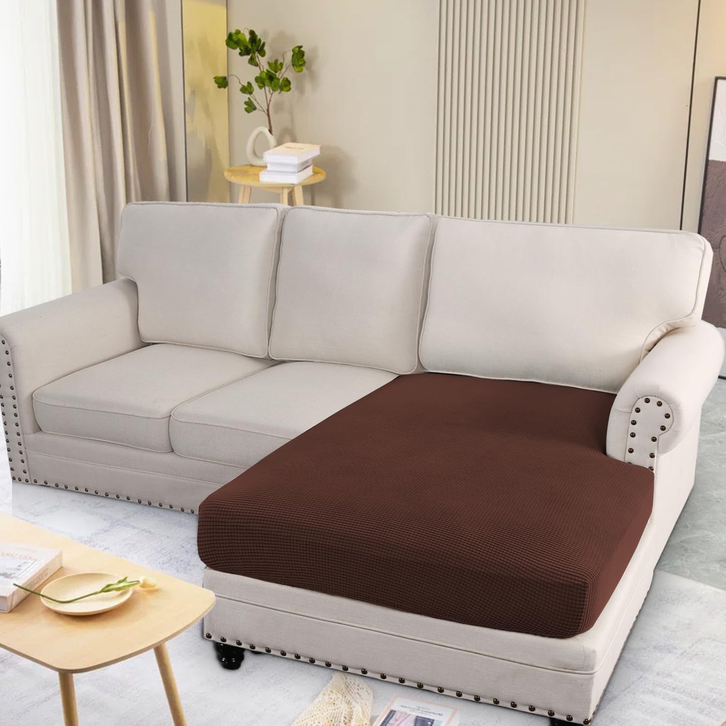 H.VERSAILTEX Super Stretch Individual Chaise Cover Sectional Couch Covers for L Shaped Sofa Both Left/Right Featuring Thick Jacquard Textured Twill Fabric (1 Piece Chaise Cover, Burnt Brick)