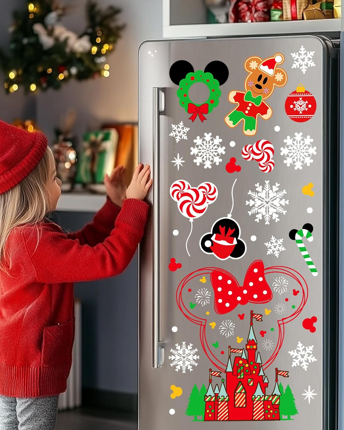 Christmas Window Clings - 9 Sheets 166 Pcs Cute Xmas Decorations for Winter Holiday Home Party, Santa Snowman Tree Snowflake Gingerbread Stickers for Glass, Double-Sided Static Window Decals