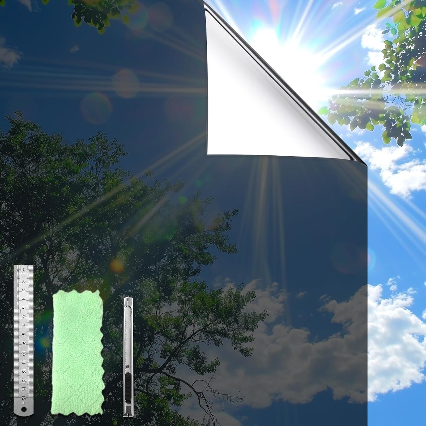 DUOFIRE One Way Window Film Privacy See Out Not in Heat Blocker Window Tint Reflective Mirror Windows Tinting Film for Home Static Cling Anti-UV Sun Blocking Windows Covering（Black, 17.4x78.7in）