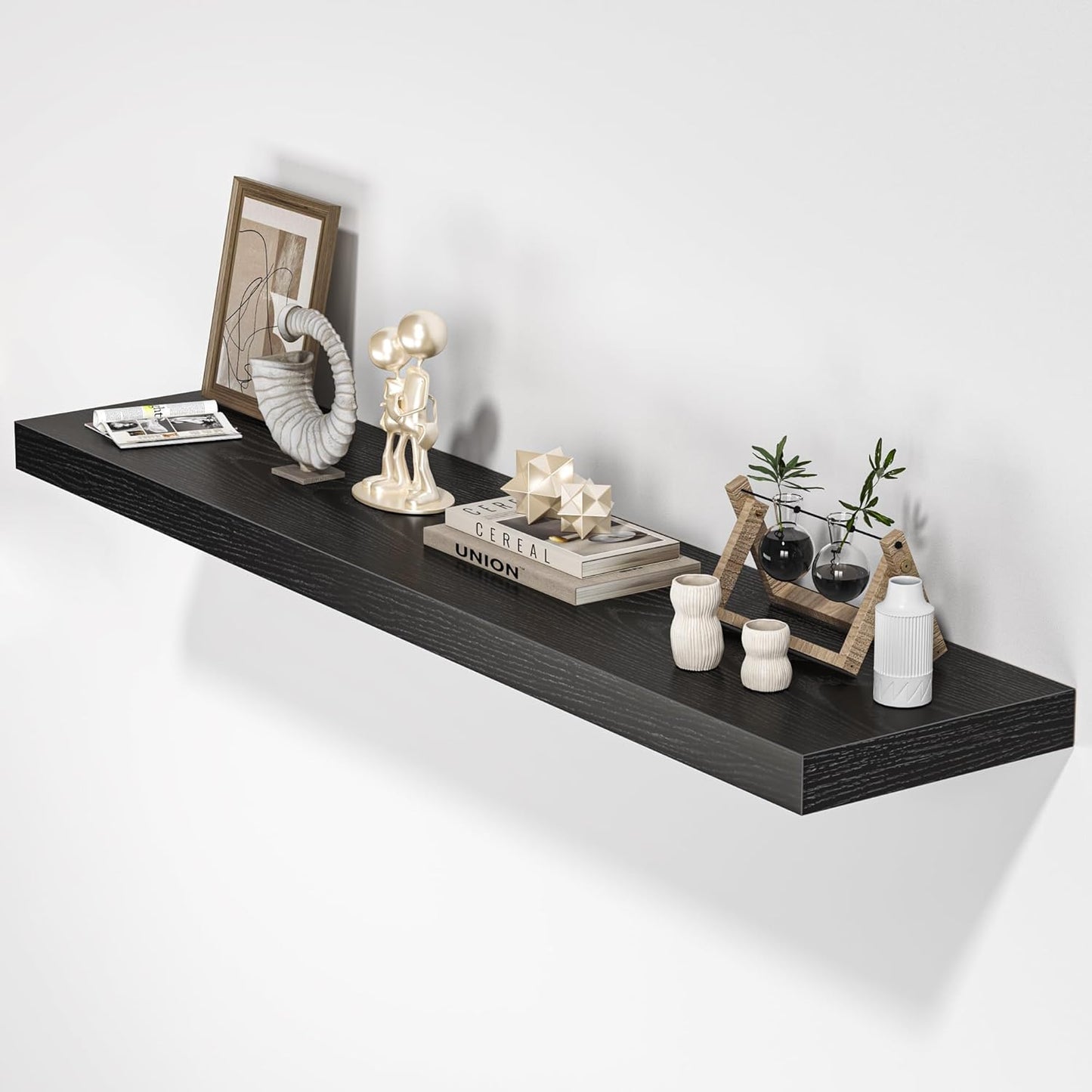 Floating Shelves for Wall, 48" W x 9.3" D x 1.5" H, Wooden Wall Mounted Display Shelves with Invisible Brackets for Living Room, Bedroom, Bathroom, Kitchen Decor and Storage, Set of 1, Black