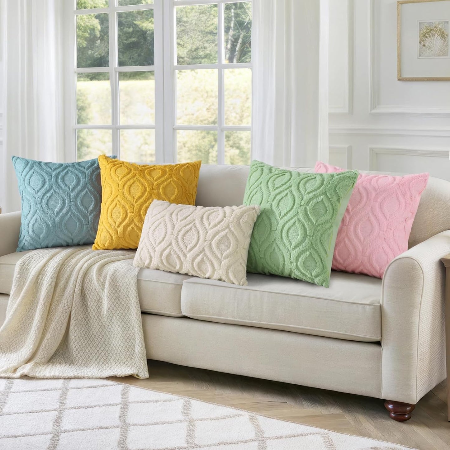 decorUhome Fall Throw Pillow Covers 16x16 Inch Set of 2, Soft Plush Decorative Faux Fur Aqua Solid Couch Pillow Covers, Accent Farmhouse Neutral Square Euro Pillow Cases for Sofa Bed Living Room