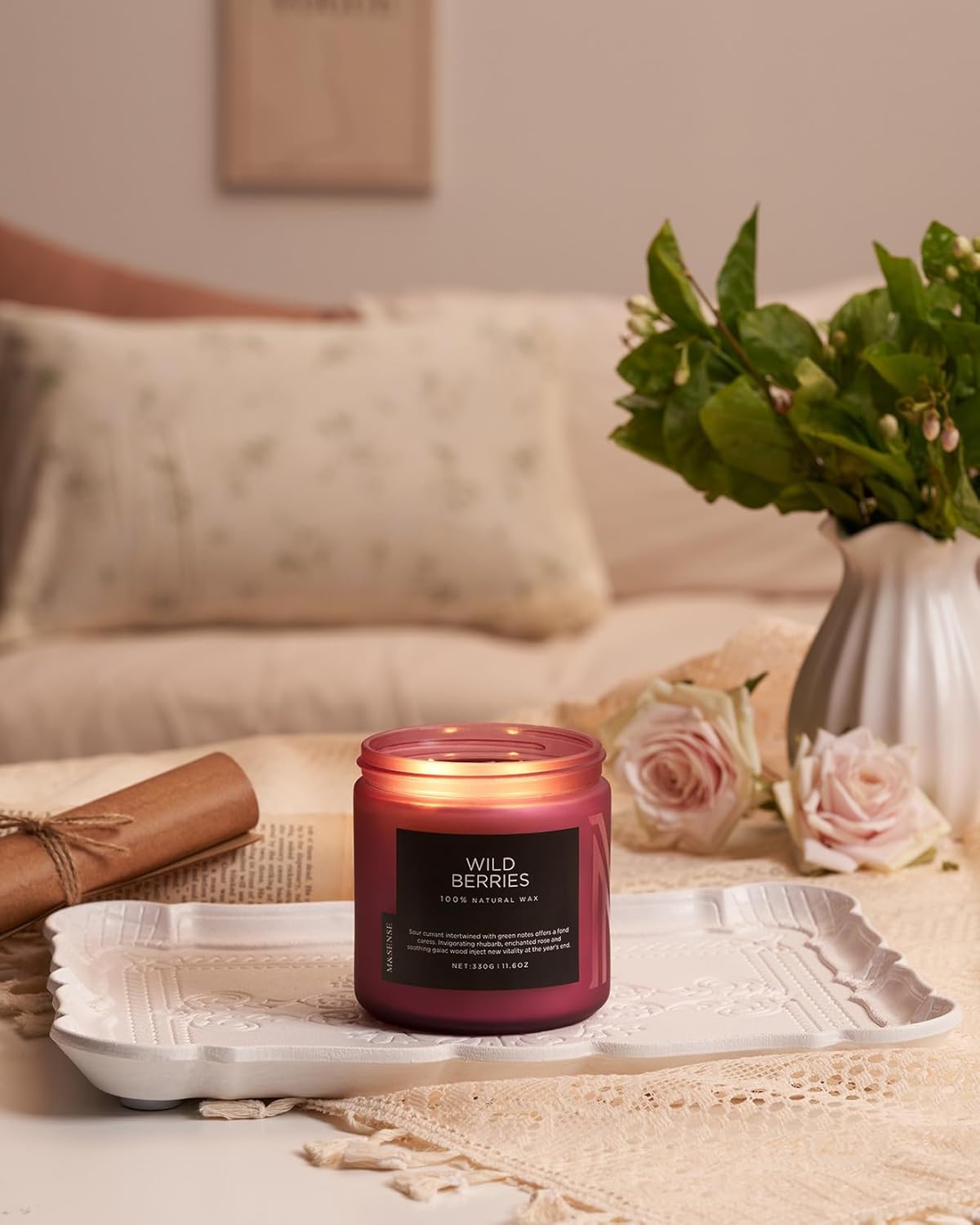 M&SENSE Wild Berries Large Soy Candles for Home Scented Organic Natural Soy Wax Candle 11.6oz 70 Hour Long Lasting, Christmas Holiday Scented Winter Gift for Bedroom Bathroom Home Decor
