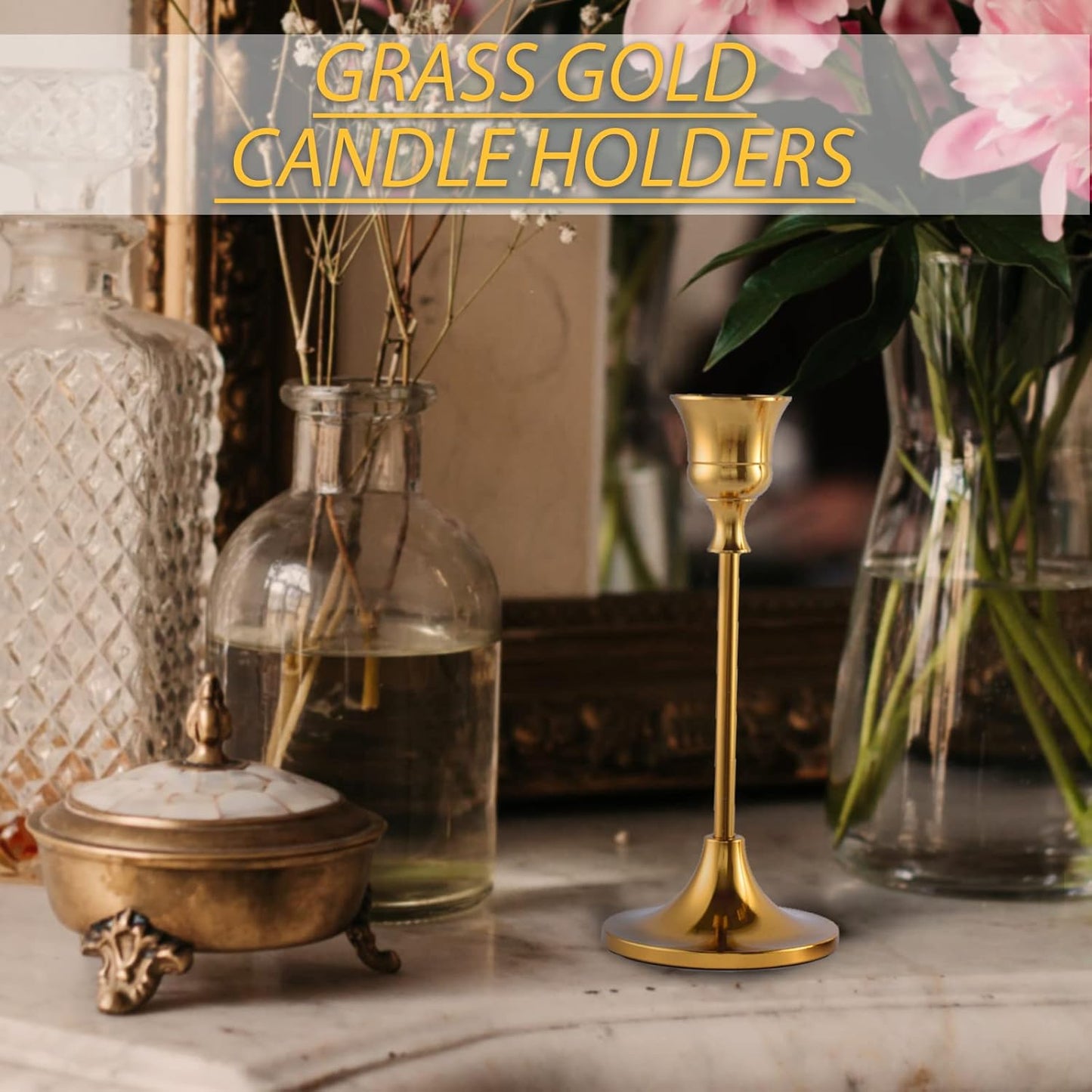 Candlestick Holders,Taper Candle Holder for Candlesticks Gold Brass Vintage Candle Stick Candle Holders Candelabra Candle Holder for Fireplace Party Dining Home