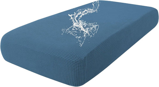 hyha Waterproof Couch Cushion Covers for Pets, Non Slip Sofa Seat Cover for Dogs Washable, Soft Thick Stretch Jacquard Fabric, Sofa Slipcovers with Elastic Bottom (1 Piece for Medium, Blue)
