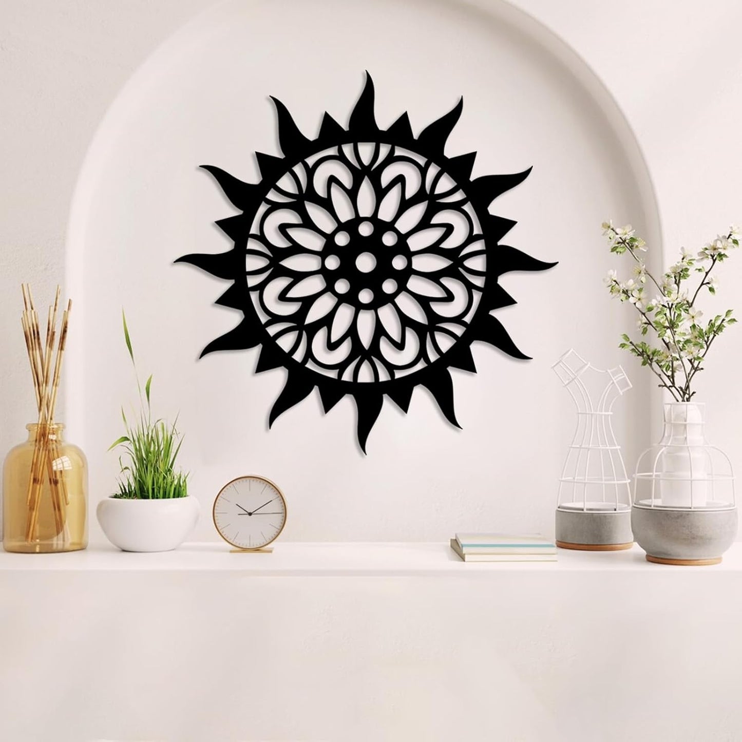 Sunburst Metal Wall Decor, Metal Sun Wall Decor, Metal Sun Flower Wall Art, Outdoor Metal Sun Wall Art, Sun Burst Wall Decor, Home Decor, Patio Decor, Wall Art for Living Room, Bedroom (White, 35"x35"|90x90cm)