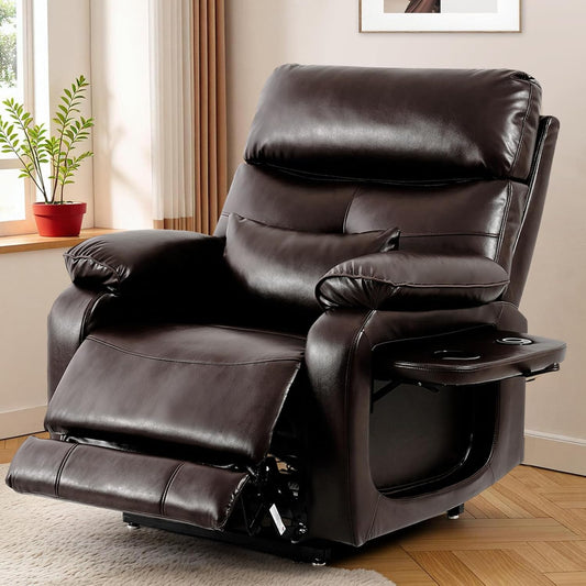 Dual Motor Power Lift Recliner Chair for Adult & Elderly, Infinite Position Lay Flat Lift Chair with Heat & Massage, Cup Holder, Lumbar Pillow, Wireless Charger, USB Ports, Leather (Brown)