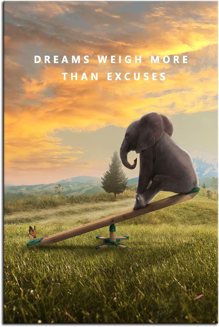 Dreams Weigh More Than Excuses Motivational Canvas Wall Art Inspirational Life Poster Inspiring Quote Picture Home Office Decor Painting Framed and Stretched Ready to Hang [24''W x 36''H]