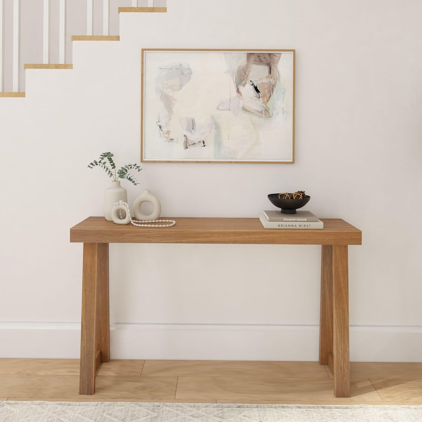 Plank+Beam Solid Wood Console Table, 56 Inch, Sofa Table, Narrow Entryway Table for Hallway, Behind The Couch, Living Room, Foyer, Easy Assembly, Pecan