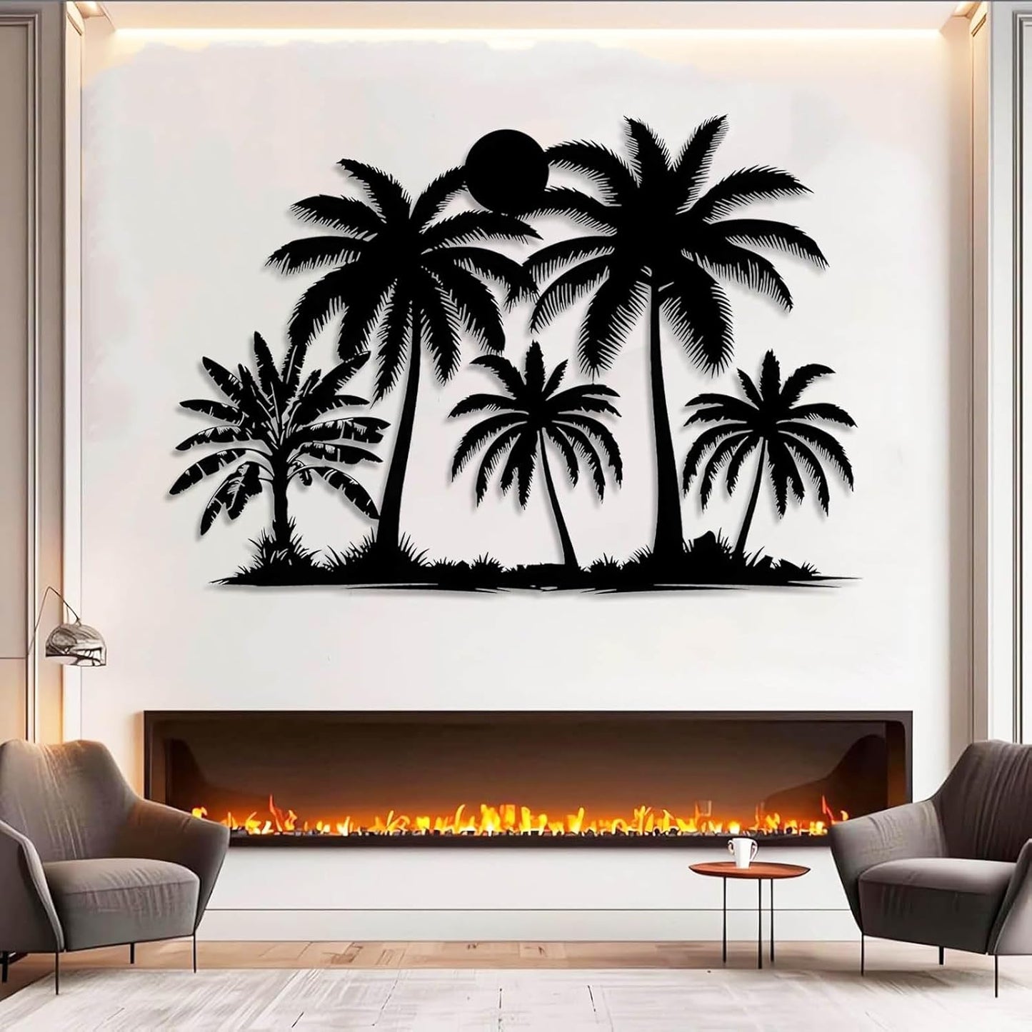 Tuglona Metal Palm Tree with Sunset Wall Decor, Tropical Palm Tree Metal Wall Art, Tropical Wall Decor, Sun Wall Art, Beach Wall Decoration, Coastal Trees Wall Hanging (Gold, 48"x33"/121x84cm)