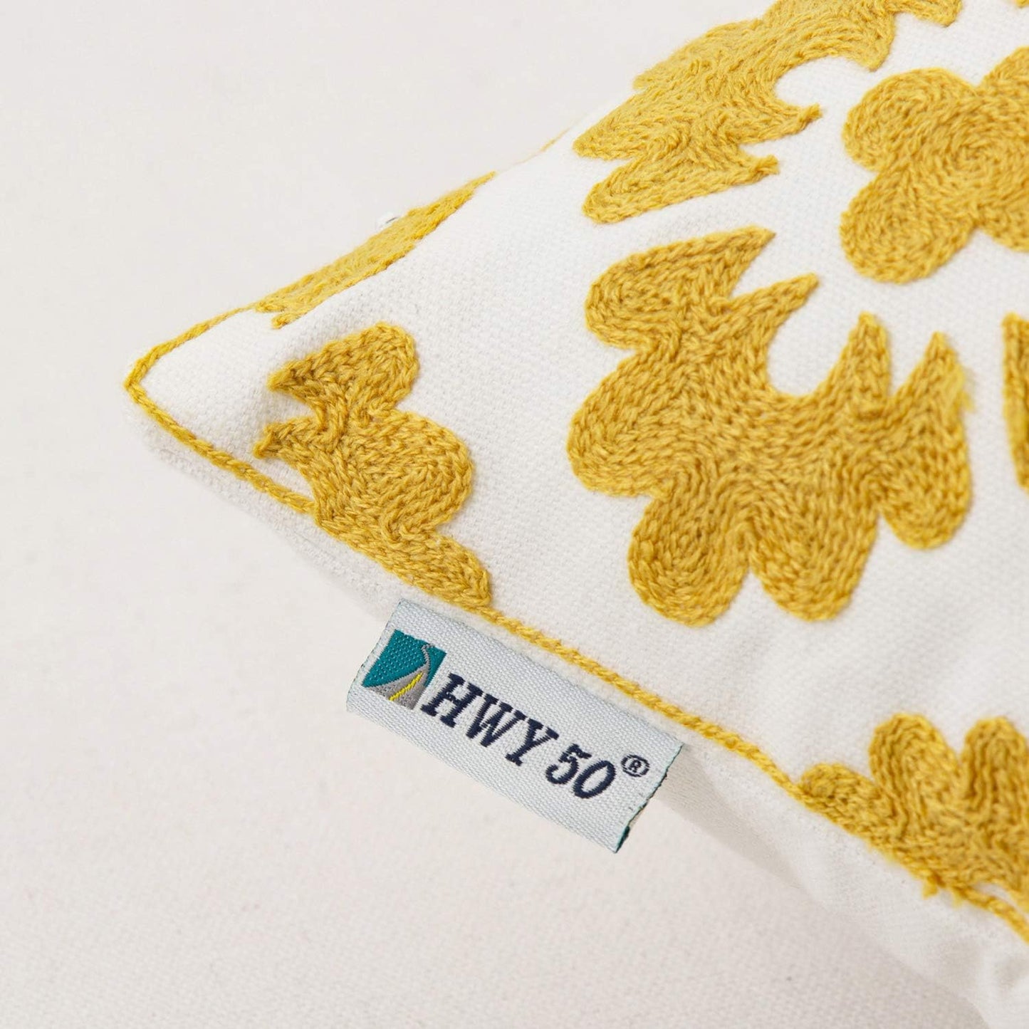 HWY 50 Mustard Yellow Decorative Throw Pillow Covers 18x18 Inch (1 Piece), Embroidered Cotton Farmhouse Cushion Cover Pillow Case for Sofa Couch Living Room Bed, Little Sunflower