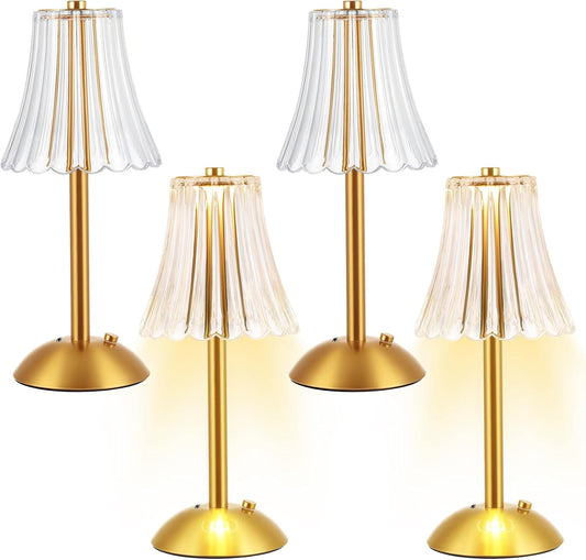 Liliful 4 Pcs LED Portable Cordless Table Lamp Touch Battery Operated Rechargeable Desk Lamp 3 Color Dimmable for Bedroom Living Room Dining (Rose Style,Gold)