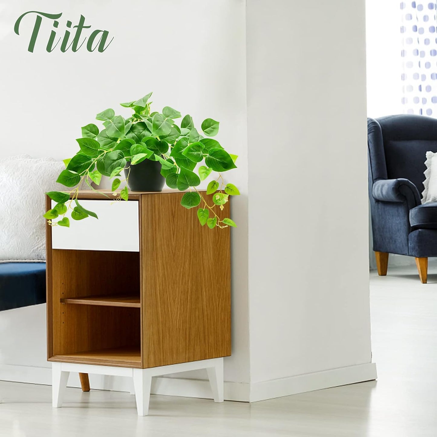 Tiita 2 Pack Fake Plants Artificial Scindapsus Aureus in Pots, Realistic Fake Greenery Potted Plants for Home Office Desk Window Sill Bathroom Bedroom Outdoor Indoor