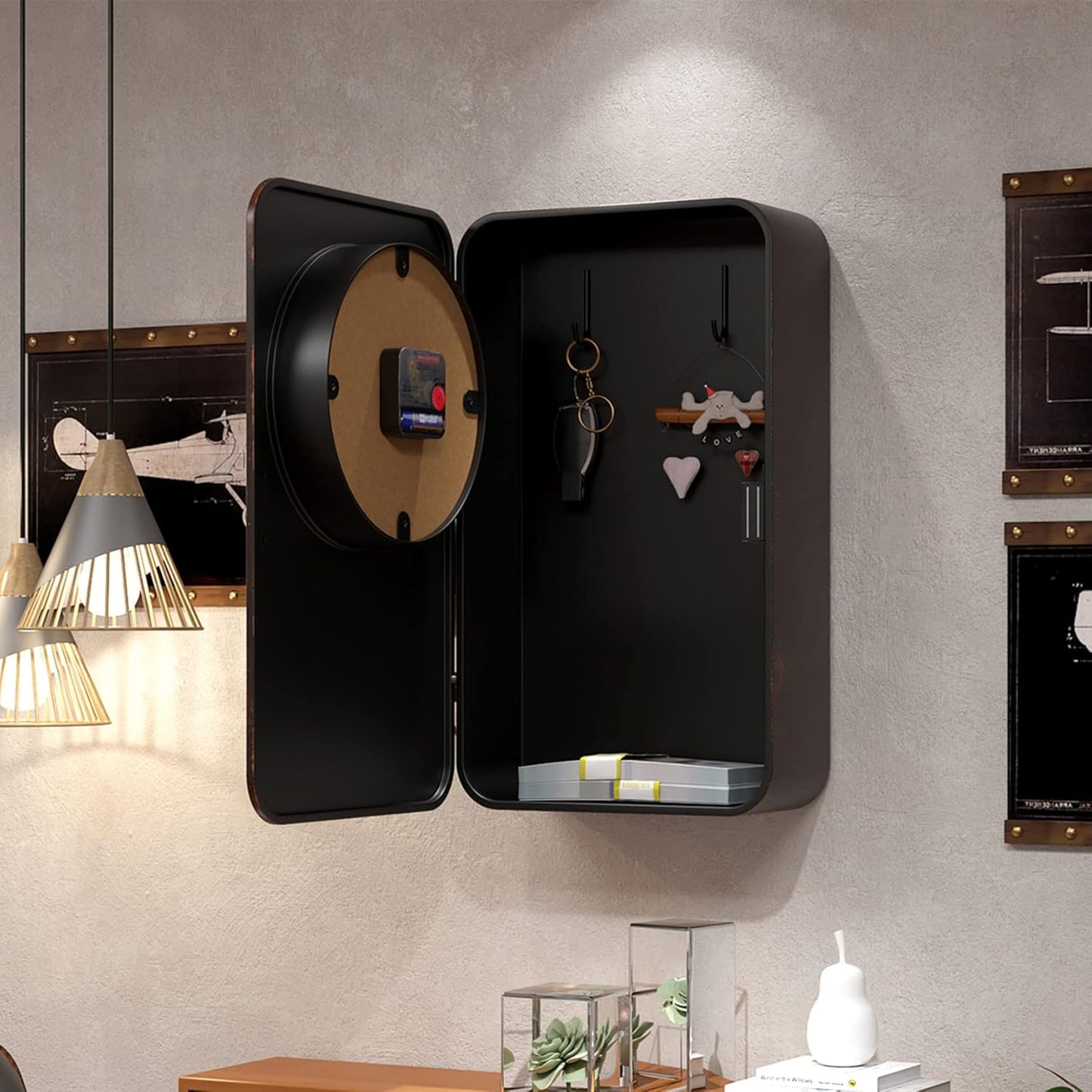 Abdurey Retro Old Telephone Wall Clock with Hidden Safe, Battery Operated Quartz Metal Wall Clocks, Large Rectangular Vintage Decor Clocks, for Farmhouse, Living Room(16" H x 12" W x 4" D)