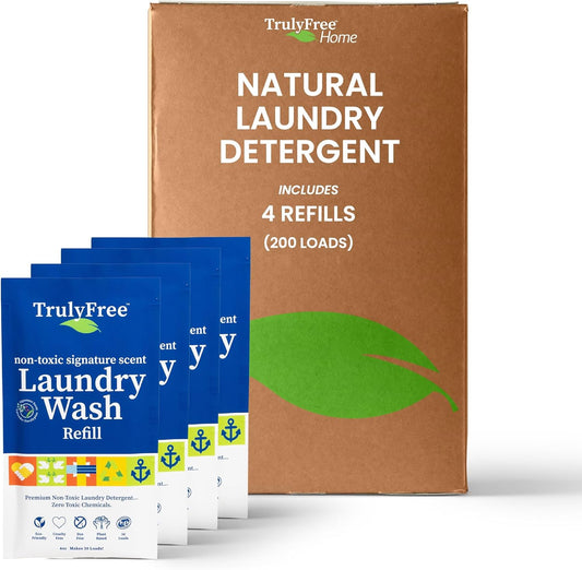 Laundry Detergent for Sensitive Skin | Gentle & Safe for Baby Clothes | Plant-Based | 4 Pack Refill Powder | Easy to Dissolve to Create a Liquid | Signature Wash Scented (200 Loads)