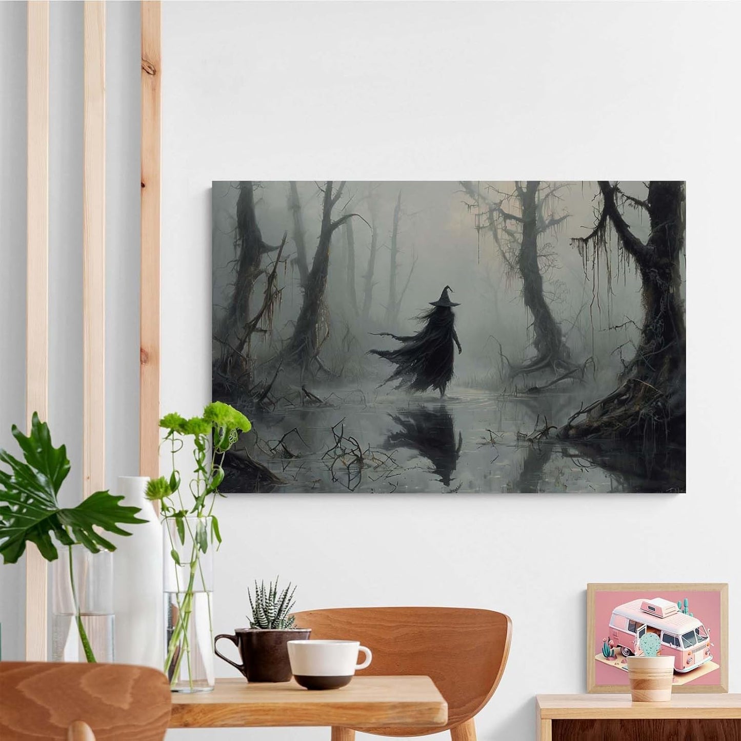 JFHCQJPK Vintage rustic swamp witch poster dark moody wall art gothic horror season halloween print for home decor retro dark moody painting20x30in Frameless