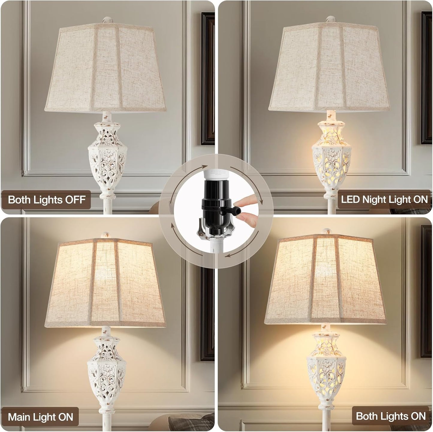 Luvkczc Rustic Floor Lamp - Resin Carved Base with Hollow Night Light, Farmhouse Cottage Decor, Vintage Standing Lamp for Living Room, Bedroom (Includes Bulb)