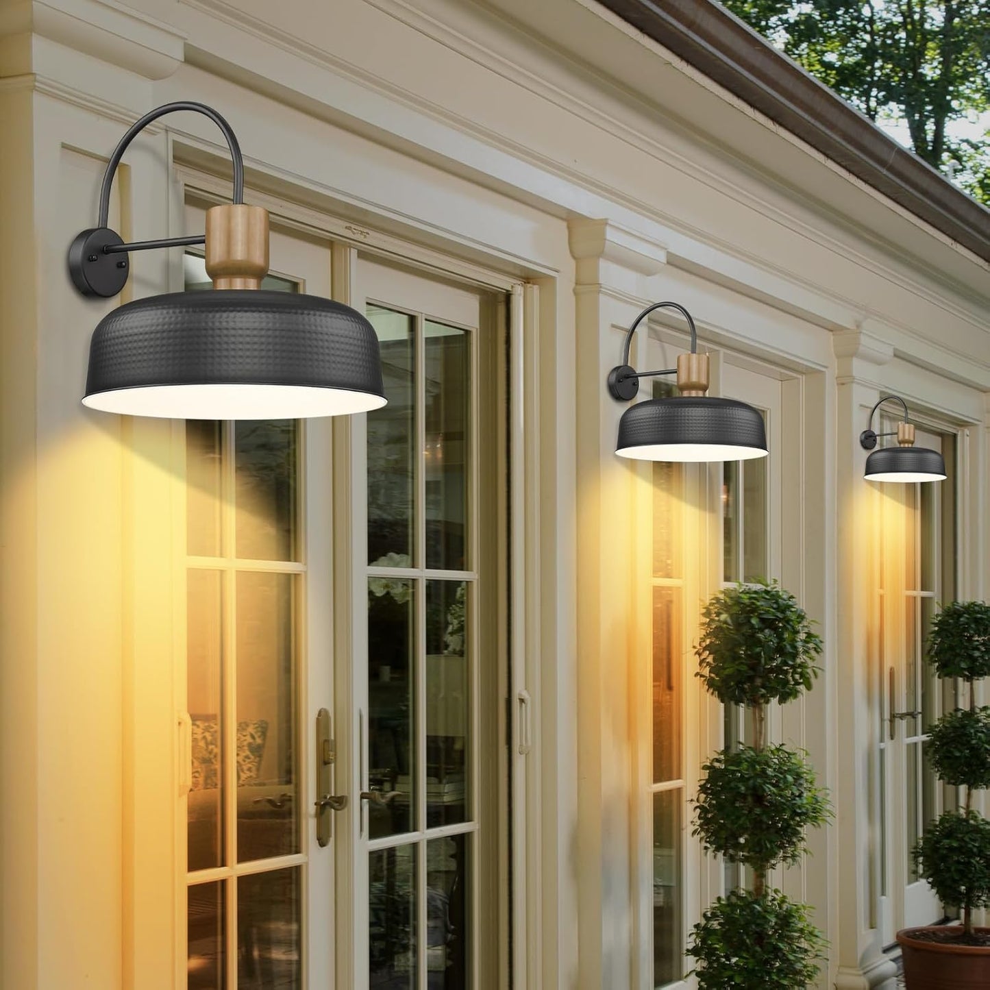 Outdoor Barn Light Gooseneck Barn Light, Farmhouse Exterior Wall Mount Light Vintage Wall Lighting Fixture Industrial Sconce Lantern for Porch, Entryway, Garage, Black, 1 Pack, Large