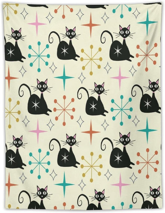 ICMOLYYENLO Abstract Cat Tapestry, Medieval Abstract Atomic Star Cat Vintage Home Wall Hanging Art Tapestry for Bedroom Living Room Dormitory 50x60 Inch