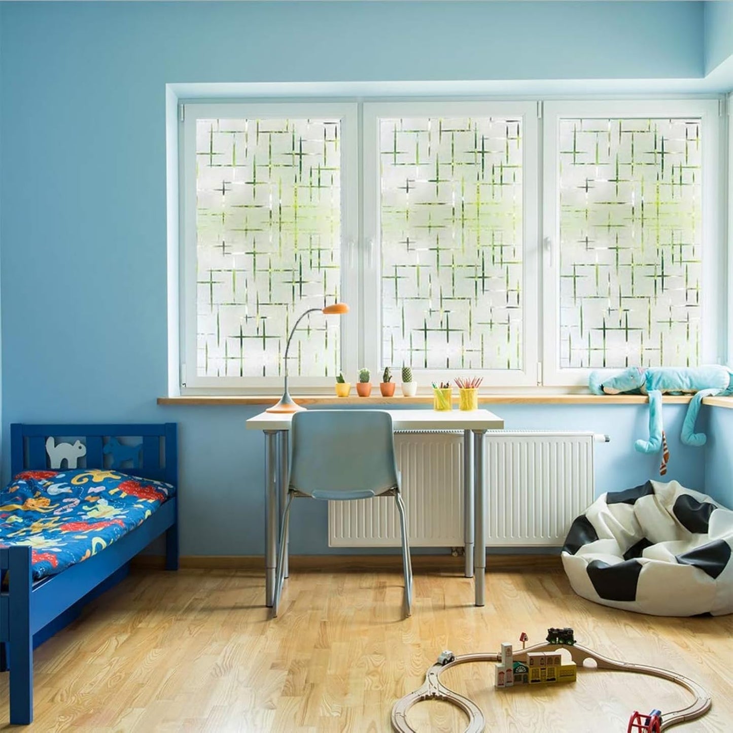 Finnez Frosted Window Film Non-Adhesive, Frosting Privacy Film for Glass Windows, Self Static-Cling Decorative Window Cling for Home Office UV Protection Cross Pattern 11.8 x 78.7 inches