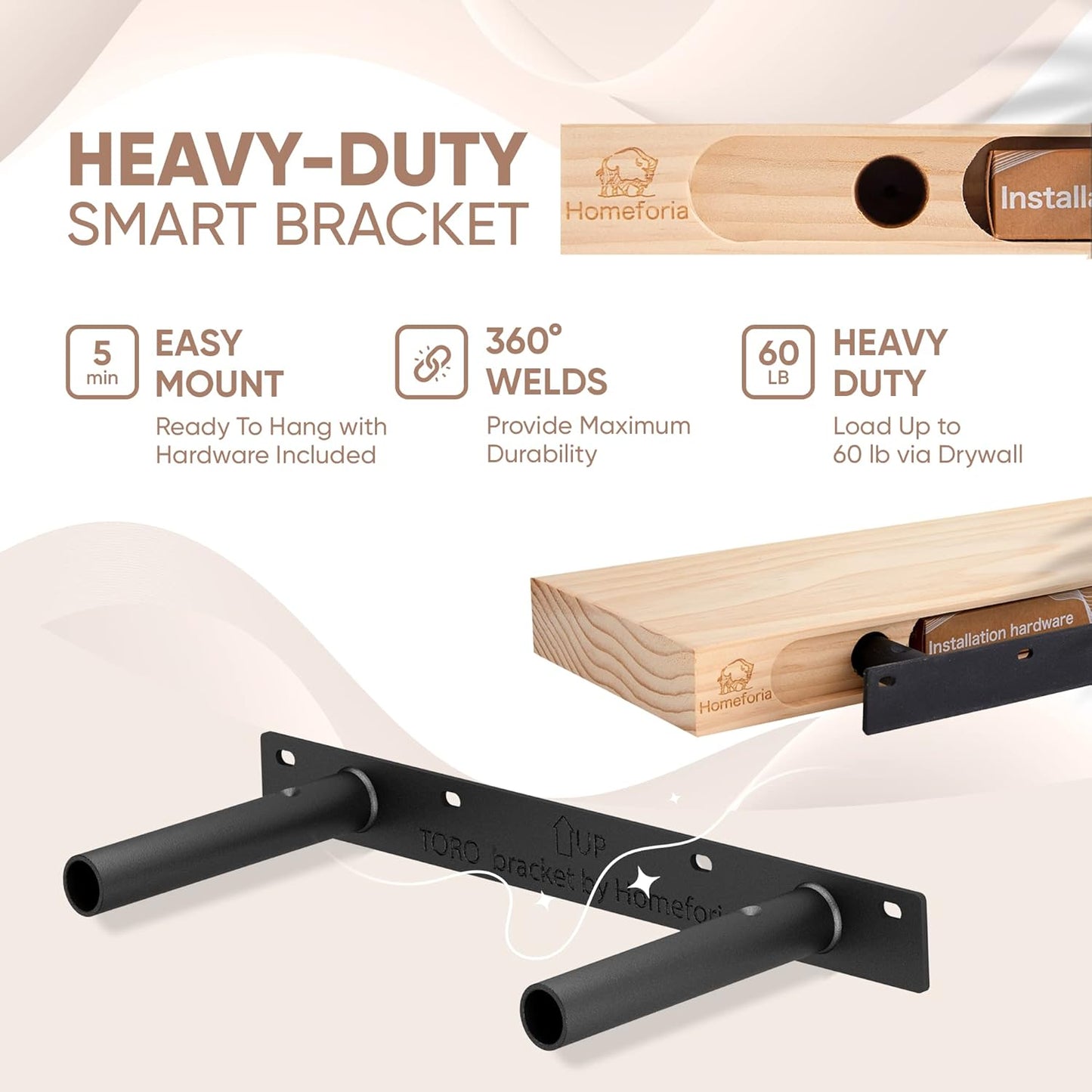 Homeforia 18 inch Floating Shelf Oak, High End Solid Real Wood 18inch Long Floating Shelves for Wall Mounted, Honey Oak Wooden 18in Floating Shelves, Heavy Duty Bracket, 18 X 6.5 X 1.75 inch, Set of 4