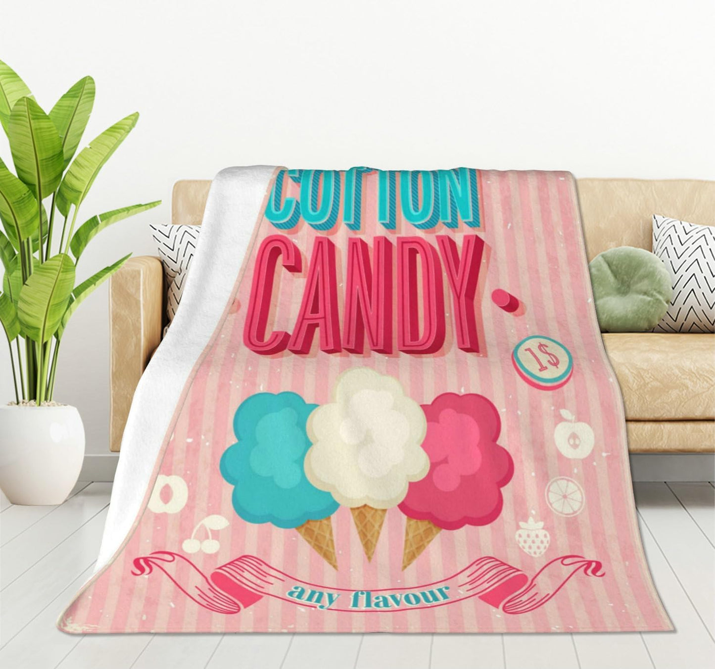 HGOD DESIGNS Candy Throw Blanket Sweet and Colorful Candy Pink Blanket Super Soft Flannel Throw Blanket Lightweight Plush Fuzzy Bed Blanket for Bedding Sofa and Travel 50"X60"
