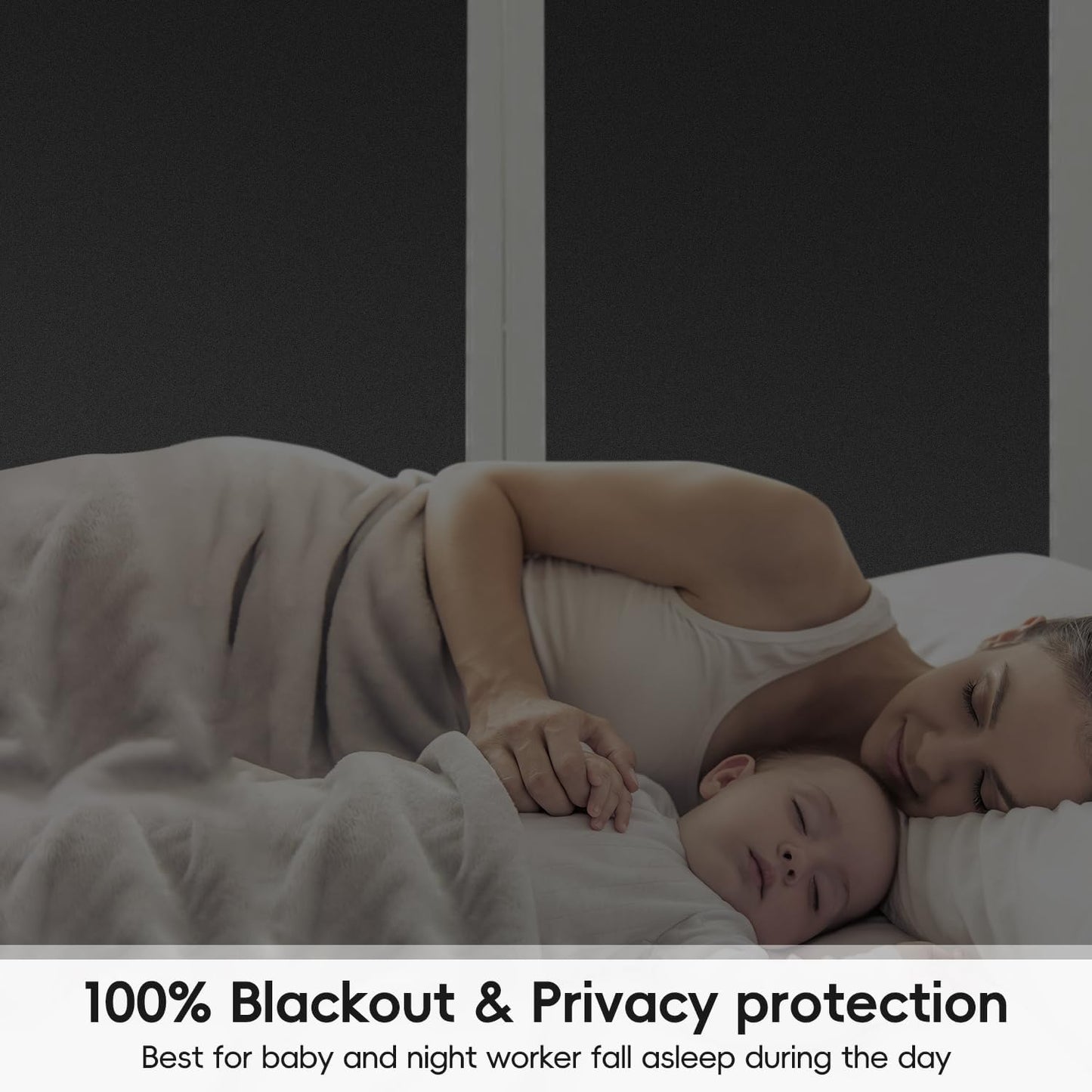 DUOFIRE Blackout Window Film Sun Blocking White Black Window Privacy Film Non Adhesive Static Cling Removable Windows Tint Anti -Glare Day Sleep Windows Tinting Films for Home, Office(17.4 x 78.7 in)