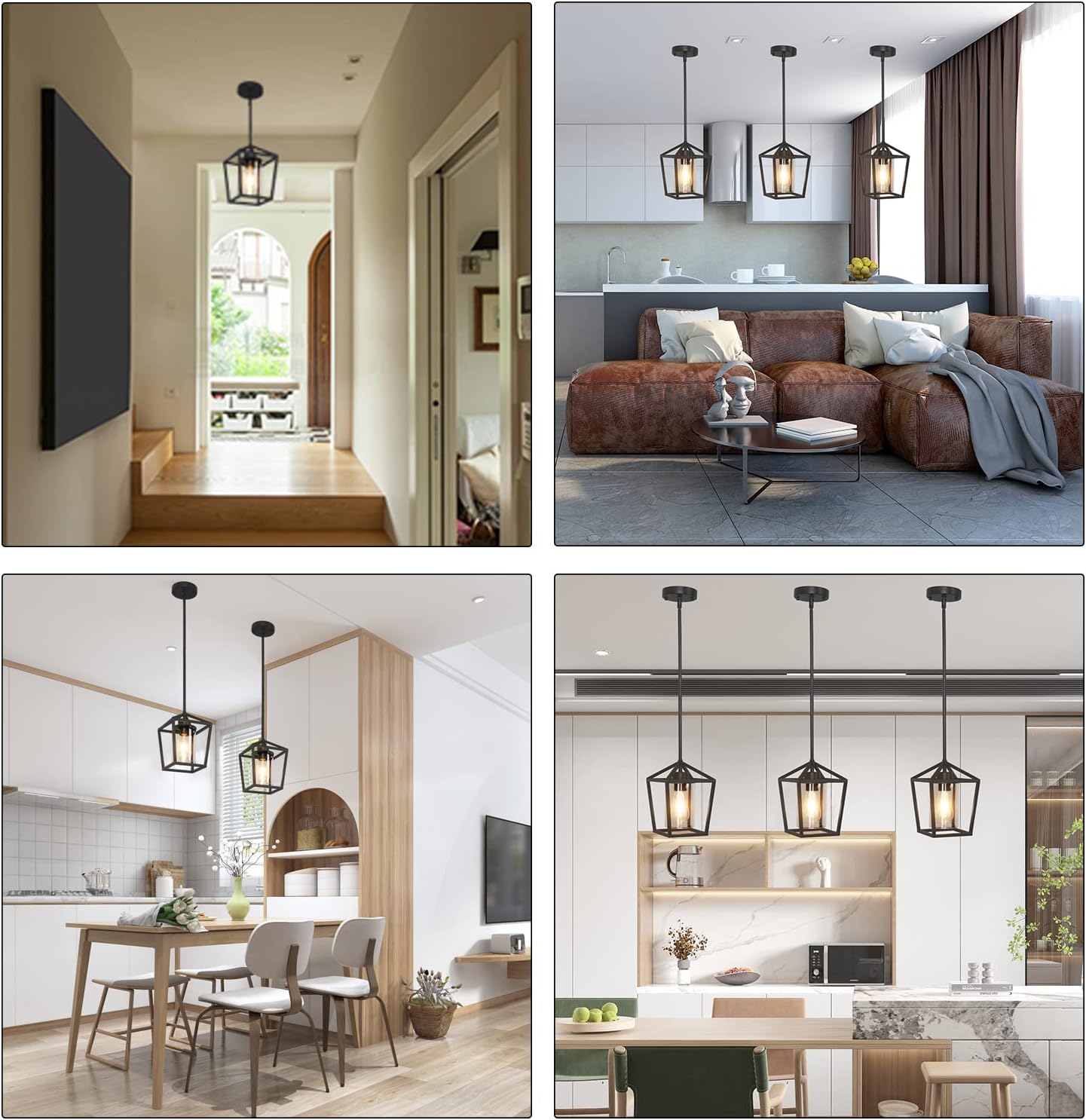 1 Pack Black Pendant Light Fixture Farmhouse Iron Cage Metal Pendant Light Lantern Hanging Light Fixtures with Clear Glass Shade for Kitchen Island, Dining Room, Hallway,Entryway1