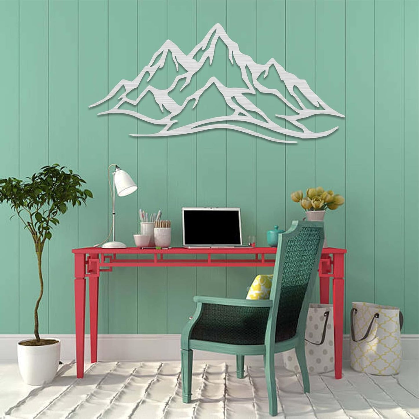 METALPLEX Mountain Range Metal Wall Art - Fade-Resistant and Rust-Free Indoor & Outdoor Aluminum Composite Wall Decor - Home Decor Wall Art For Living Room and Bedroom Decorations - Silver (47" x 22")