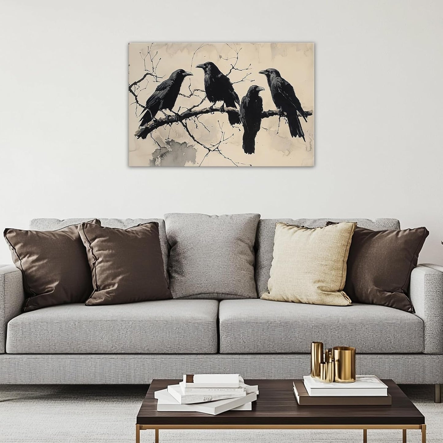 OAAPITI Birds Canvas Wall Art Black Couple Crow Picture Print Vintage Gothic Raven Artwork for Living Room Halloween Home Wall Decor(Artwork-9,24"x36")