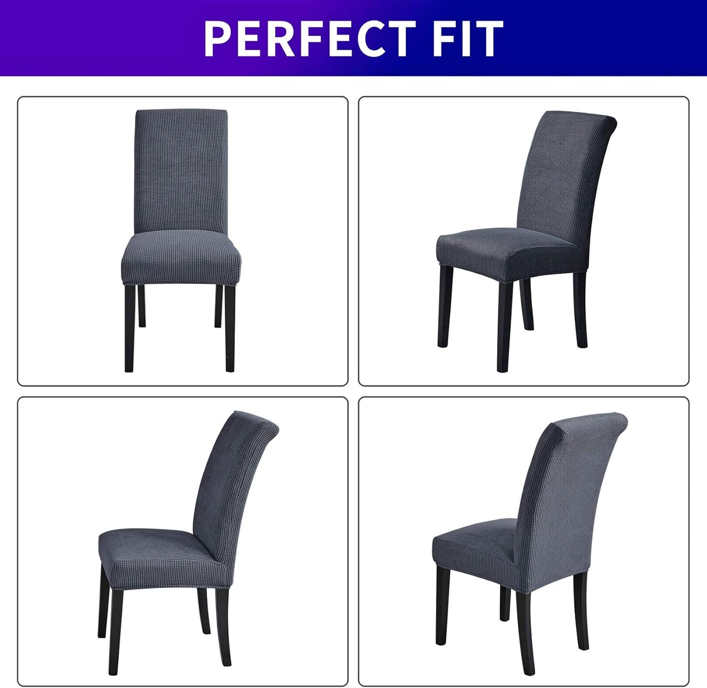 Howhic Stretch Chair Covers for Dining Room Set of 6, Removable Washable Dining Room Chair Covers, Dining Chair Slipcovers Seat Protector, Great Home Decor and Banquet Upholstery (Gray, 6 Pack)