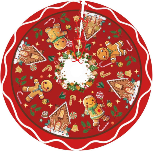 Gingerbread Man Candy Christmas Tree Skirt Xmas Tree Mat Christmas Tree Ornaments Decorations Holiday Party Indoor Outdoor 48"
