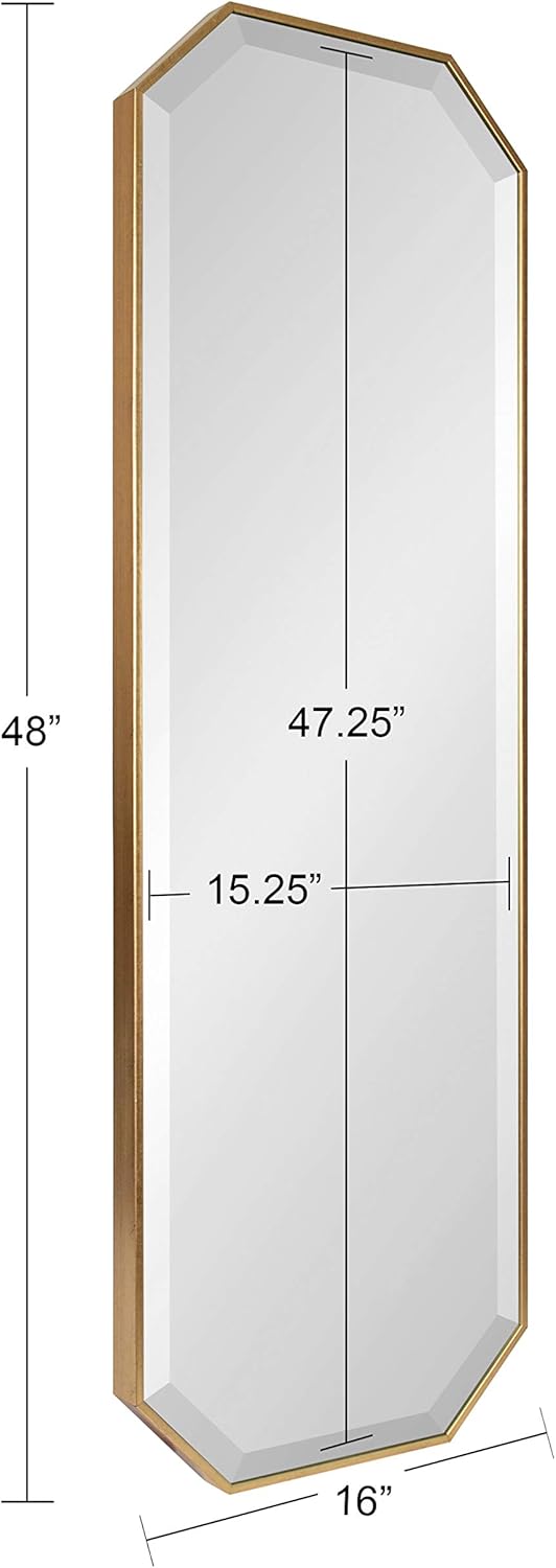 Kate and Laurel Rhodes Modern Full Length Framed Octagon Wall Mirror, 16 x 48, Gold, Decorative Glam Geometric Wall Accent