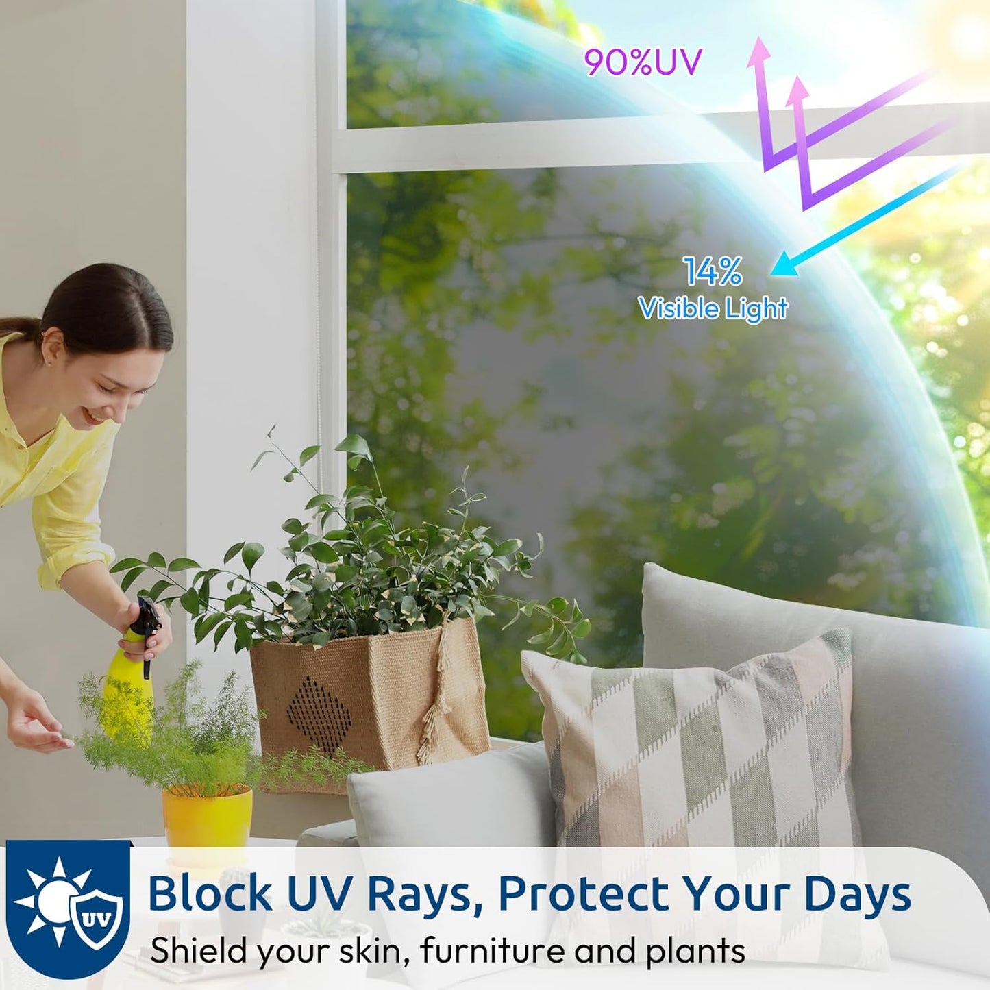 rabbitgoo Window Privacy Film One Way Window Tint for Home, Removable Reflective Heat Sun Blocking Anti UV Glass Door Covering, Mirror Tinting Film House Office, 23.6 in X 9.8 Feet, Black Silver