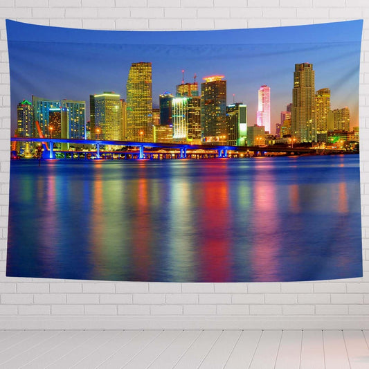 Miami Tapestry For Bedroom Night Lights Beautiful Miami City Tapestries Wall Hanging For Living Room Dorm Office 60×40 In