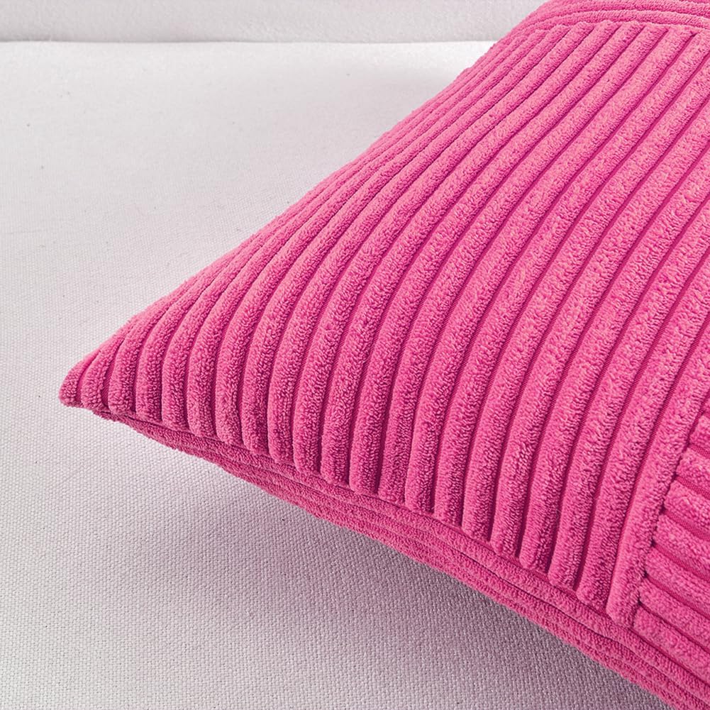 Fancy Homi 2 Packs Hot Pink Euro Decorative Throw Pillow Covers 26x26 Inch for Couch Bed Sofa, Rustic Farmhouse Boho Home Decor, Soft Corss Corduroy Patchwork Textured Square Cushion Case 66x66 cm