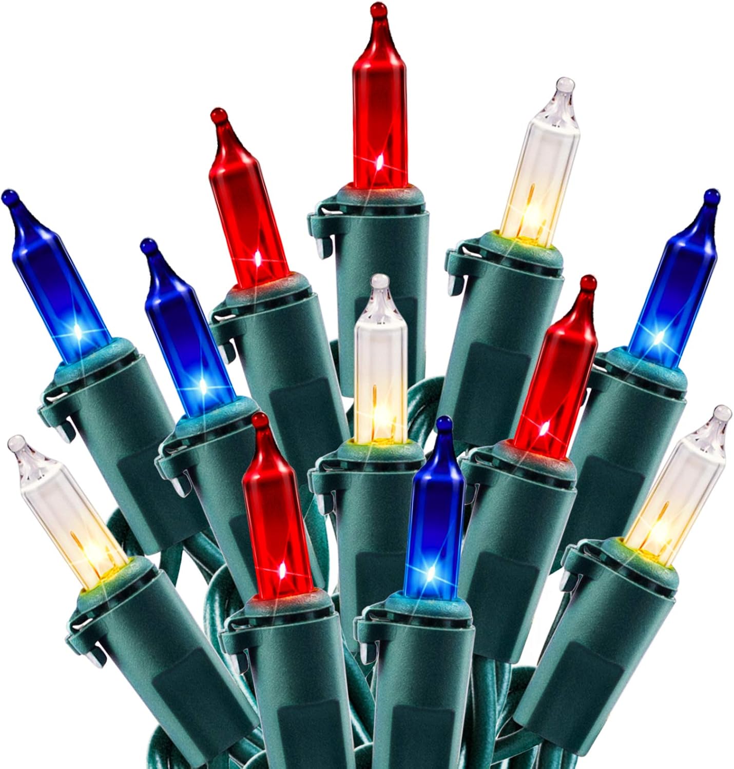4th of July Decoration Patriotic Mini String Lights - 200 Count 50 Feet Red White Blue Christmas Lights Green Wire Waterproof for Indoor Outdoor Xmas Holiday Party Patio Independence Day Decoration