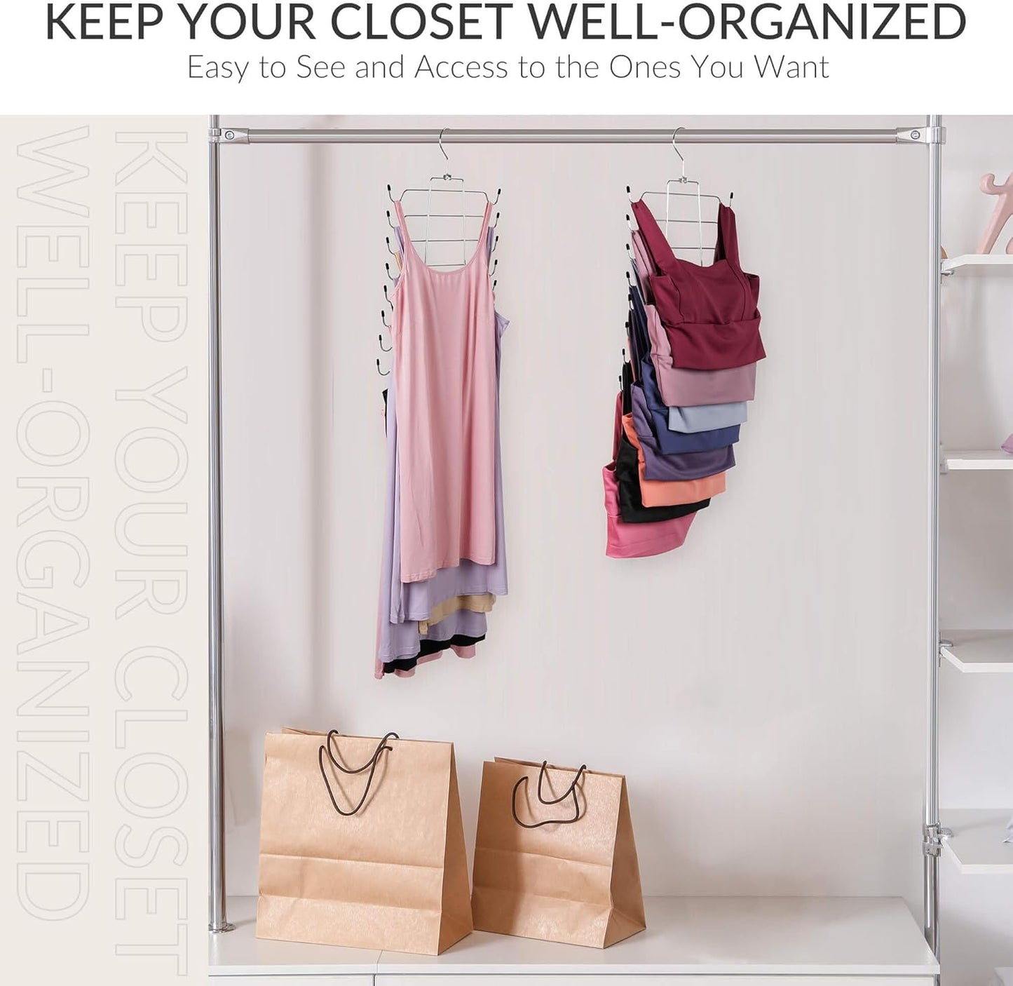 ZEDODIER 3 Pack Tank Top Hanger, Space Saving Bra Hangers, Non-Slip Hanging Sport Bras Holder, Closet Organizers and Storage for Camisoles Tank Tops Bras Ties Swimsuits Strappy Dress, Silver