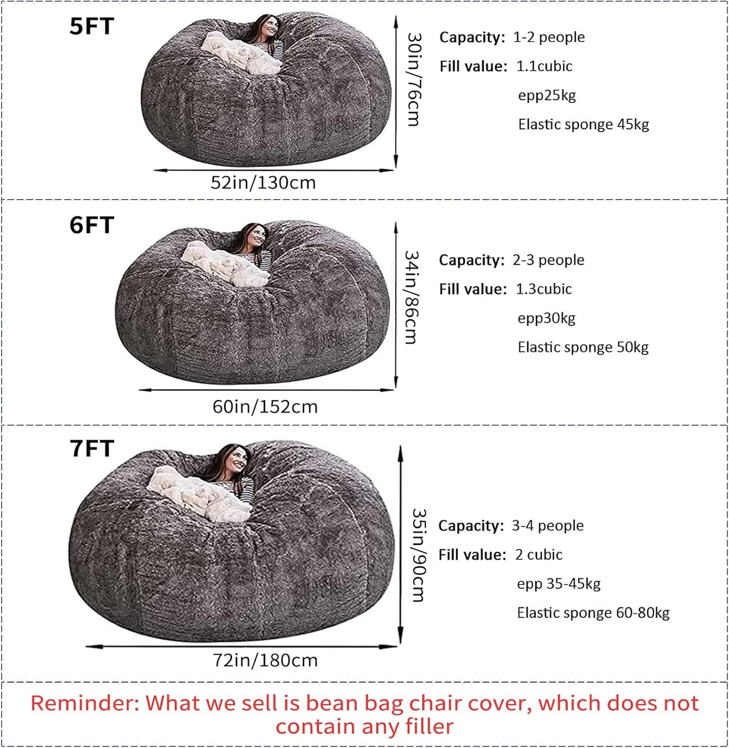 Big Huge Giant Bean Bag Chair for Adults, (No Filler) Bean Bag Chairs in Multiple Sizes and Colors Giant Foam-Filling Required- Machine Washable Covers, Double Stitched Seams (Burgundy,6FT)